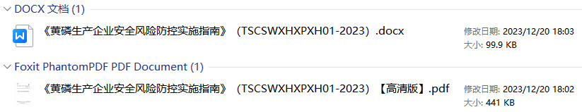 《黄磷生产企业安全风险防控实施指南》(T/SCSWXHXPXH01-2023)【全文附高清PDF+Word版下载】1