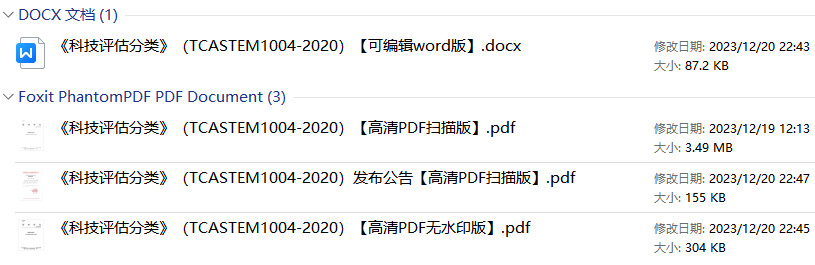 《科技评估分类》(T/CASTEM1004-2020)【全文附高清PDF+Word版下载】1