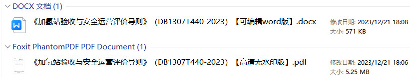 《加氢站验收与安全运营评价导则》(DB1307/T440-2023)【张家口市地方标准】【全文附高清PDF+Word版下载】1