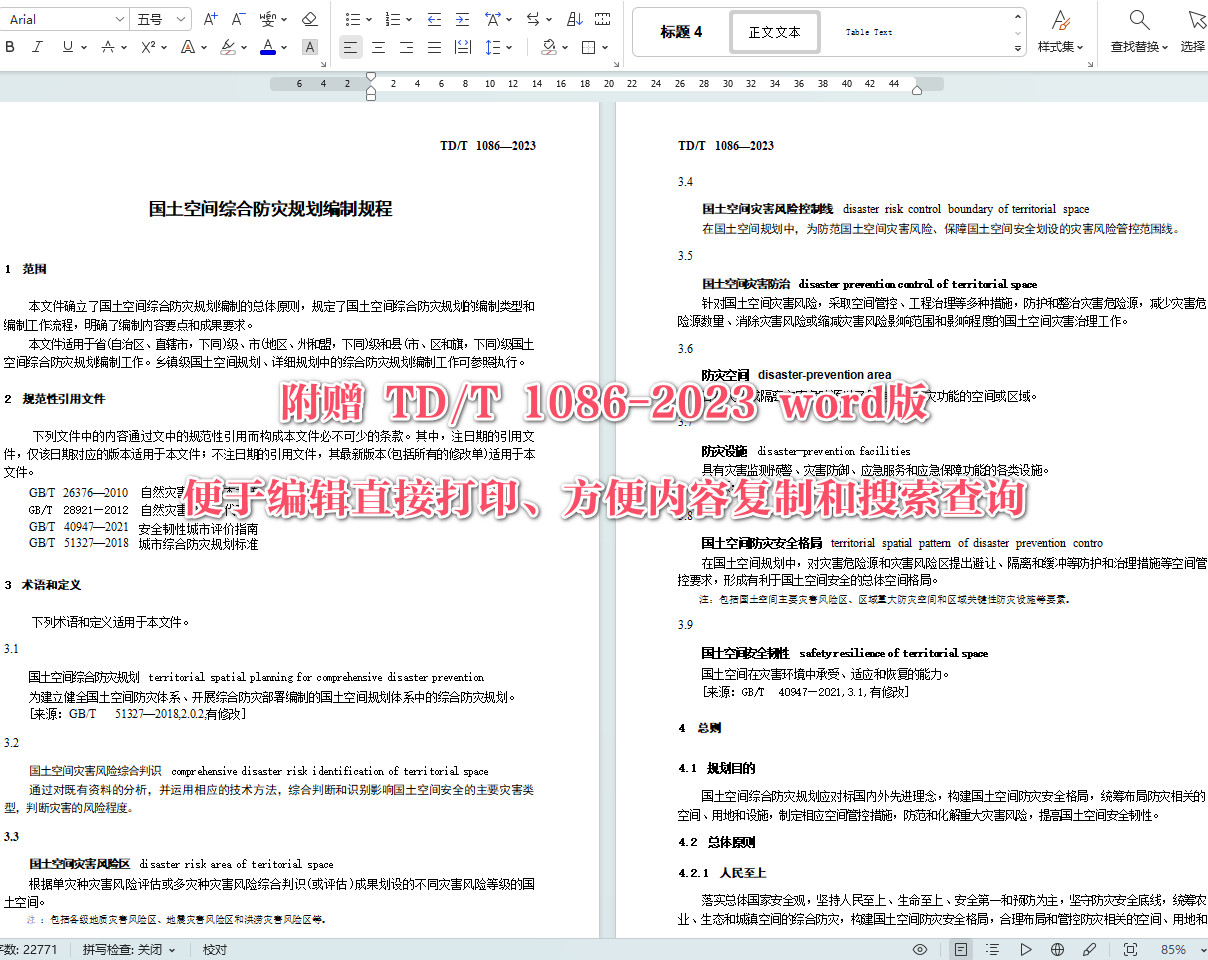 《国土空间综合防灾规划编制规程》(TD/T1086-2023)【全文附高清无水印PDF+可编辑Word版下载】4