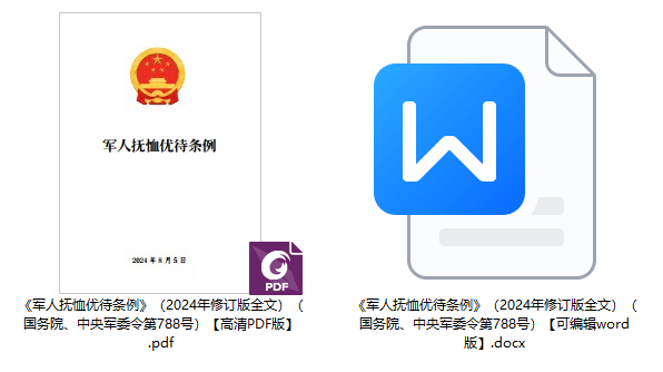 《军人抚恤优待条例》(2024年修订版全文)(国务院、中央军委令第788号)【高清PDF+word版下载】1