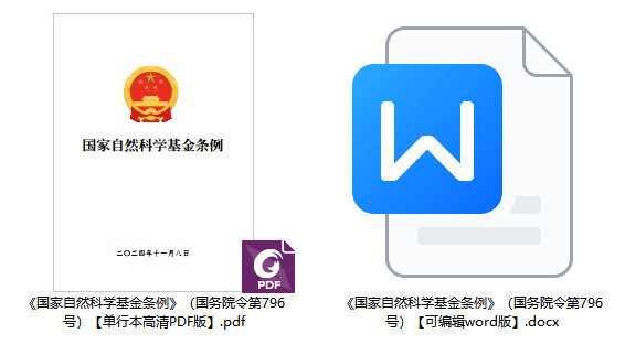 《国家自然科学基金条例》(国务院令第796号)【2024年修订版全文附PDF+word版下载】1