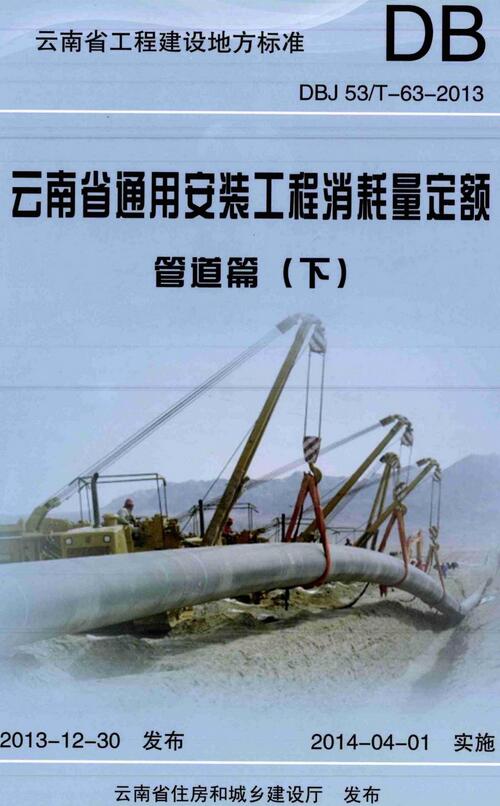 《云南省通用安装工程消耗量定额（管道篇）》（DBJ53/T-63-2013）【上中下三册全】【云南省工程建设地方标准】【全文附高清无水印PDF版下载】