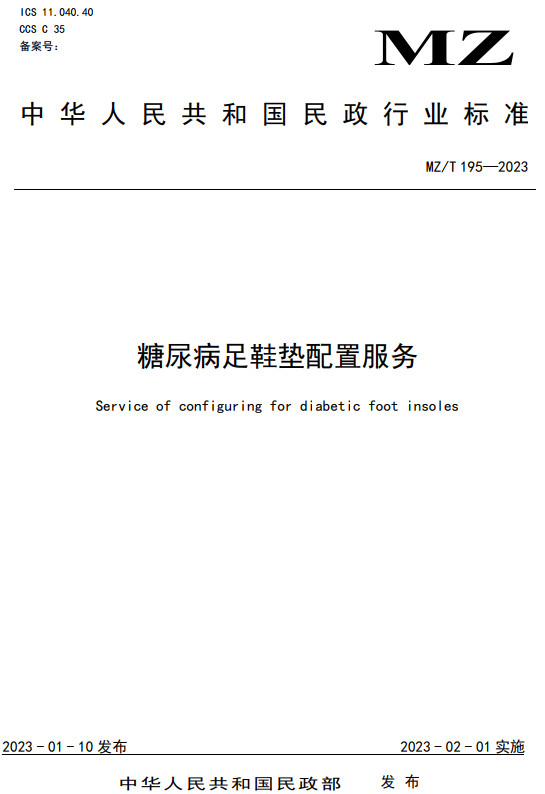 《糖尿病足鞋垫配置服务》（MZ/T195-2023）【全文附高清无水印PDF+DOC/Word版下载】