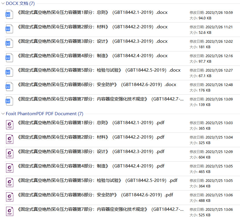 《固定式真空绝热深冷压力容器》【第1-7部分打包下载】（GB/T18442）【全文附高清无水印PDF+DOC/Word版下载】