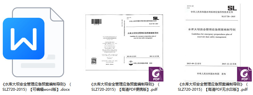 《水库大坝安全管理应急预案编制导则》（SL/Z720-2015）【全文附高清无水印PDF版+可编辑Word版下载】1