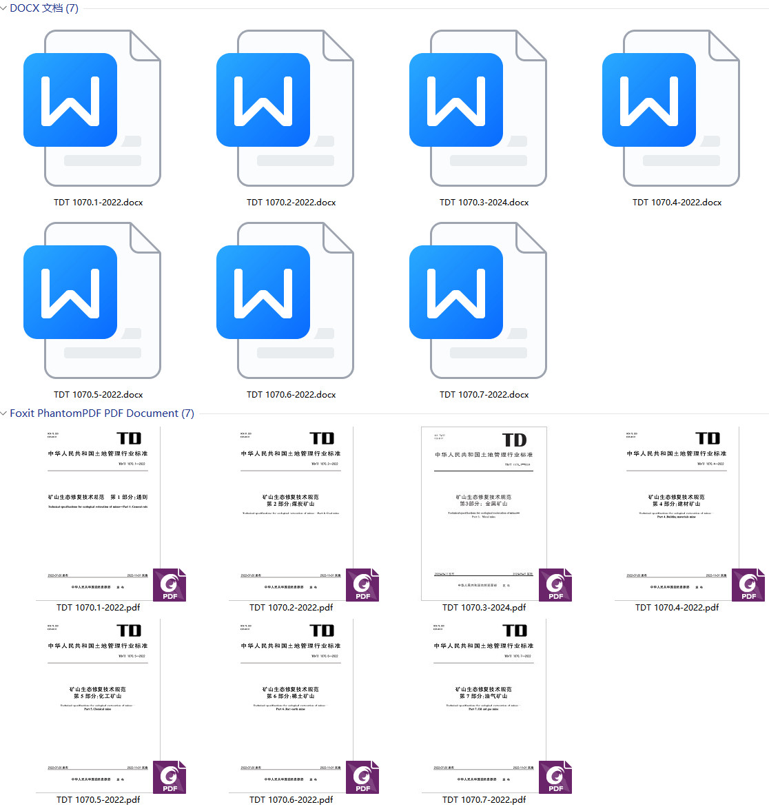 《矿山生态修复技术规范》（TD/T1070-2022）【第1-7部分打包下载】【全文附高清无水印PDF+DOC/Word版下载】