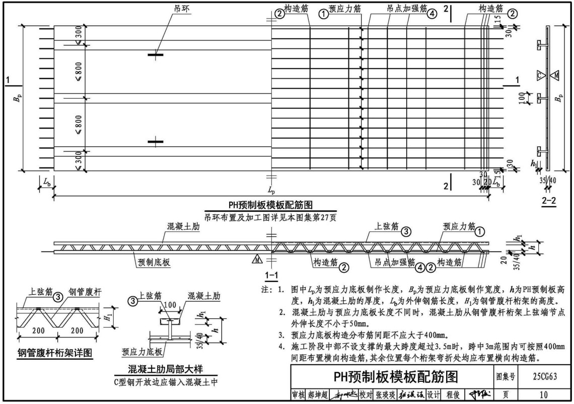 《钢管腹杆桁架预应力混凝土叠合板 (35nm、40mm预制底板）》（图集编号：25CG63）【全文附高清无水印PDF版下载】2