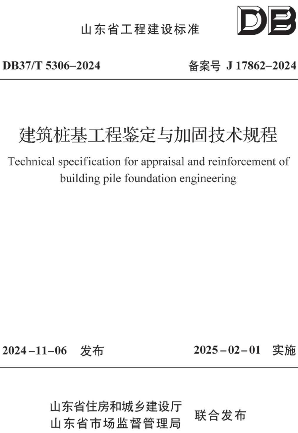 《建筑桩基工程鉴定与加固技术规程》（DB37/T5306-2024）【高清无水印PDF版下载】1