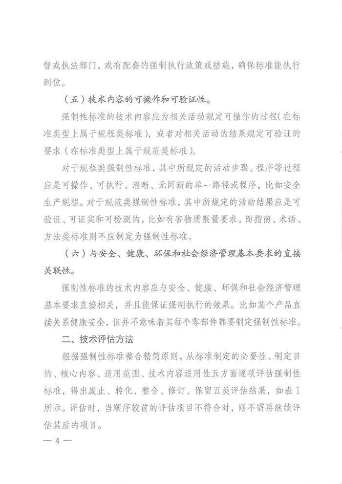 国标委综合函〔2016〕6号《国家标准委关于印发〈强制性标准整合精简评估方法〉的通知》4