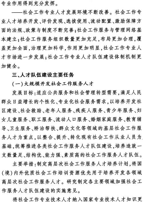 中组发〔2012〕7号《社会工作专业人才队伍建设中长期规划（2011-2020年）》11